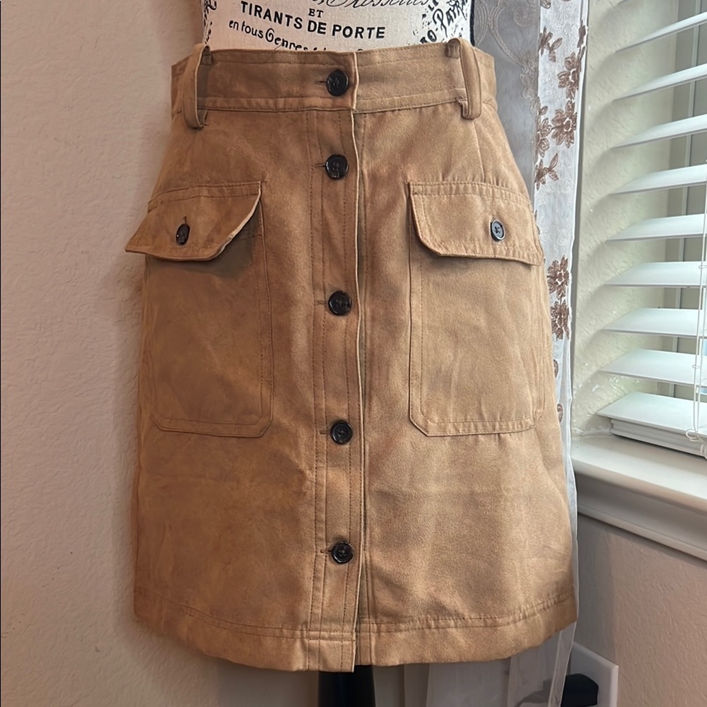 Suede Tan Button-Front Skirt